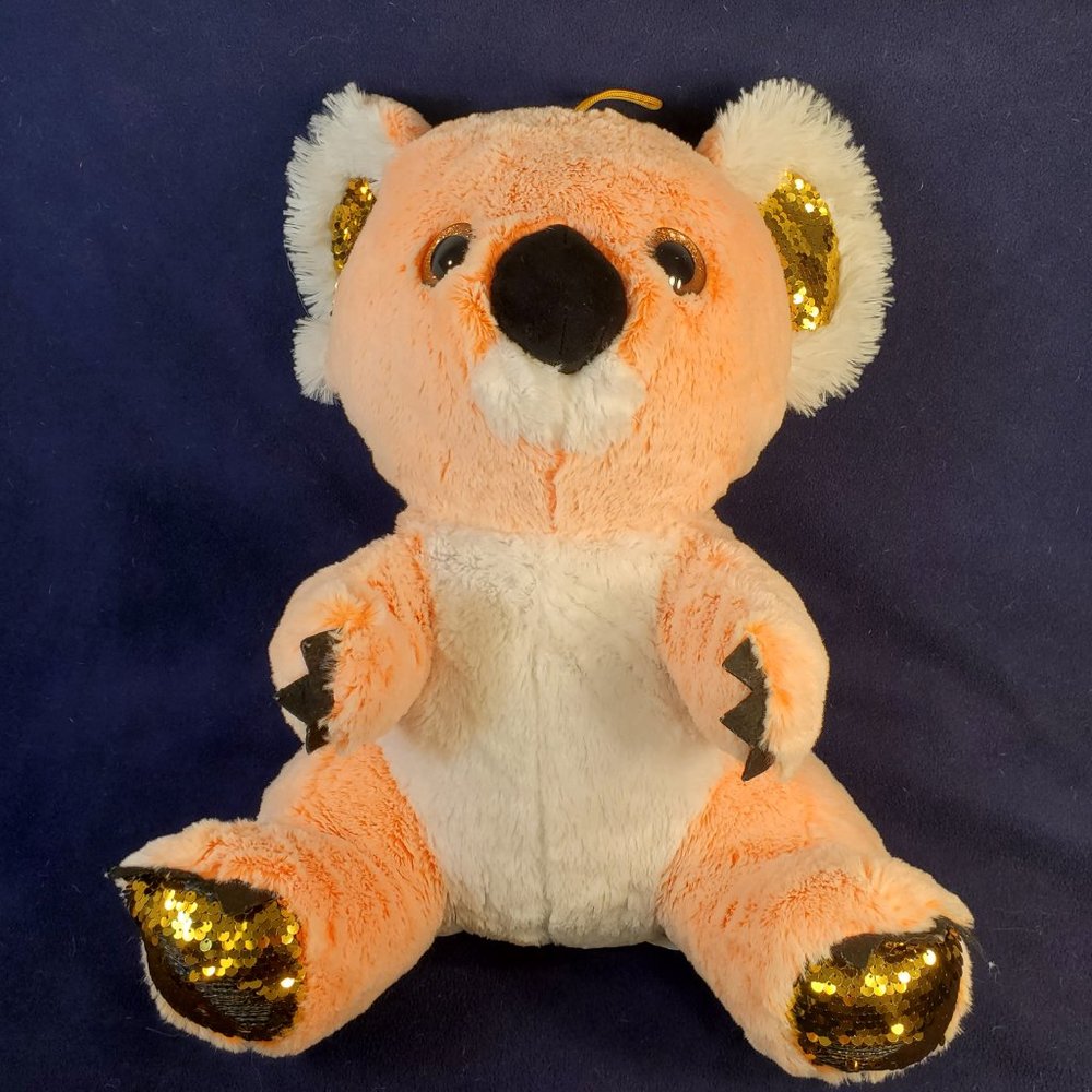 Koala Plush Stuffed Animal Fun & Fun Toys Orange White Gold Sequin Paws Ears 16"